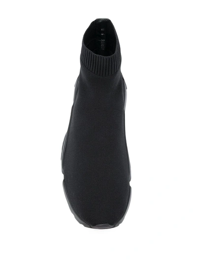 Shop Ferragamo Stretch-knit Sneakers In Black