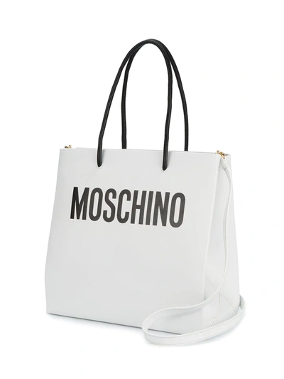 Shop Moschino White Logo Print Tote Bag