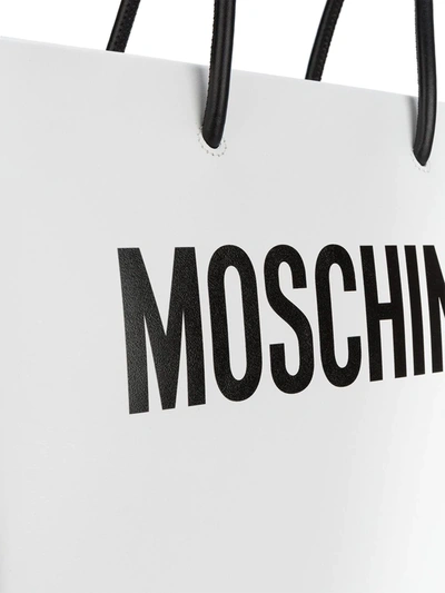 Shop Moschino White Logo Print Tote Bag
