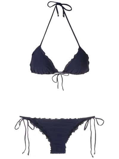 Shop Amir Slama Ruffled Triangle Bikini Set In Blue