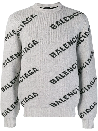 Shop Balenciaga Logo Crew Neck Sweater In Grey