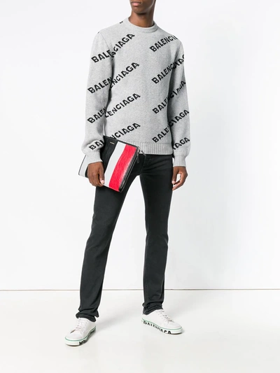 Shop Balenciaga Logo Crew Neck Sweater In Grey