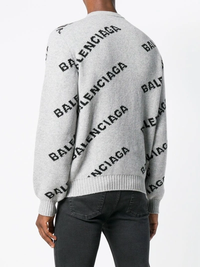 Shop Balenciaga Logo Crew Neck Sweater In Grey