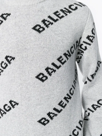 Shop Balenciaga Logo Crew Neck Sweater In Grey