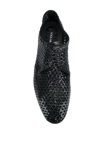 Dolce & Gabbana Black Woven Leather Derby Shoes