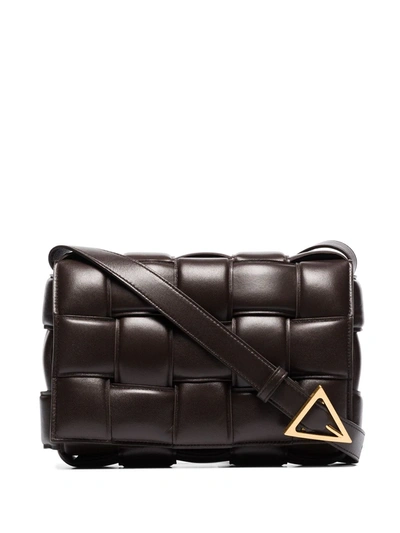 BROWN PADDED CASSETTE LEATHER CROSS BODY BAG