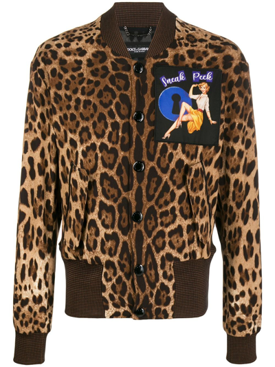 Shop Dolce & Gabbana Leopard-print Bomber Jack In Brown