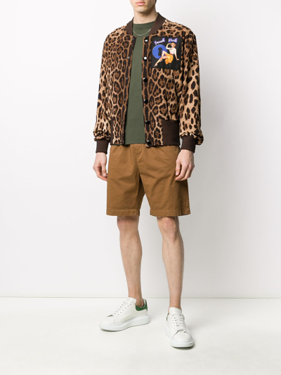 Shop Dolce & Gabbana Leopard-print Bomber Jack In Brown
