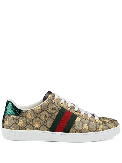 Gucci Beige Gg Supreme Ace Bee Trainers | ModeSens