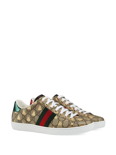 Gucci Ace Gg Supreme Bee-print Monogrammed Sneakers In Beige