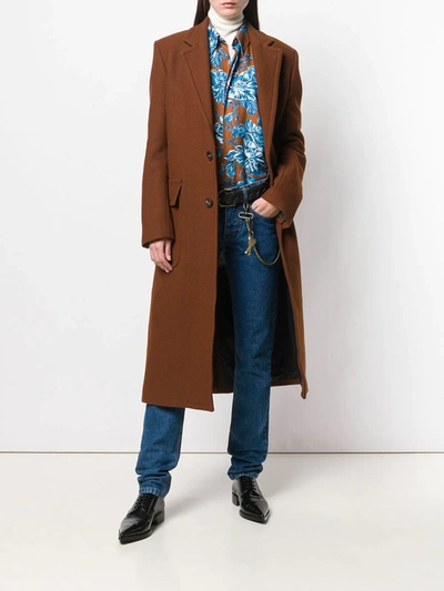 Shop Ami Alexandre Mattiussi Patched Pockets Two Buttons Long Lined Coat In Brown