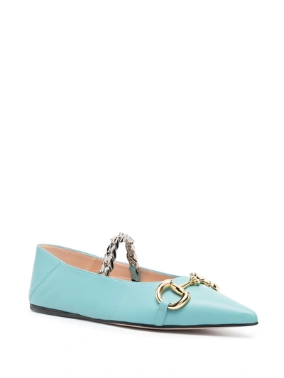 Shop Gucci Pointed-toe Horsebit-detail Ballerina Shoes In Blue