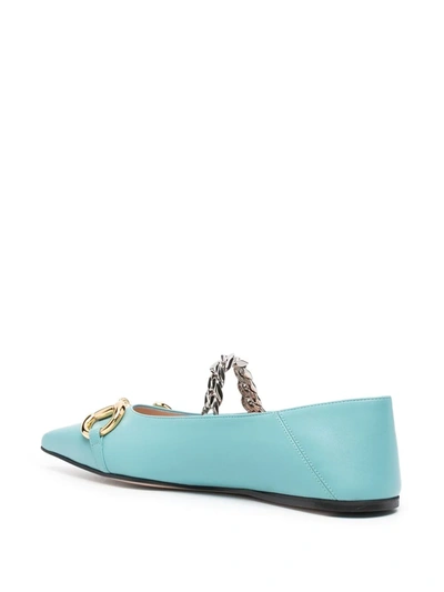 Shop Gucci Pointed-toe Horsebit-detail Ballerina Shoes In Blue