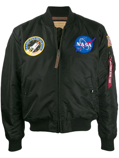 Shop Alpha Industries Nasa Satin Bomber Jacket In Black