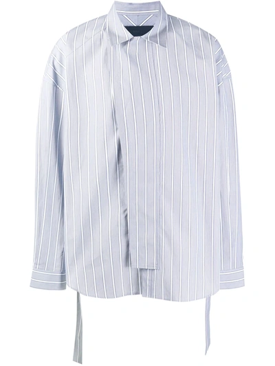 Shop Juunj Vertical Striped Belted Shirt In Blue