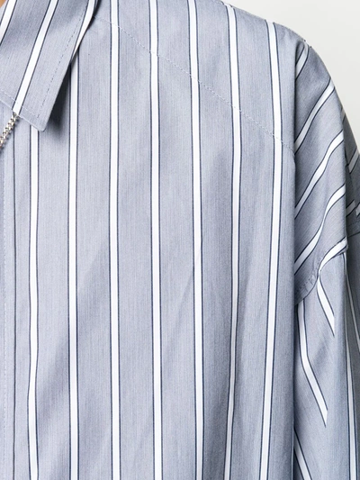 Shop Juunj Vertical Striped Belted Shirt In Blue