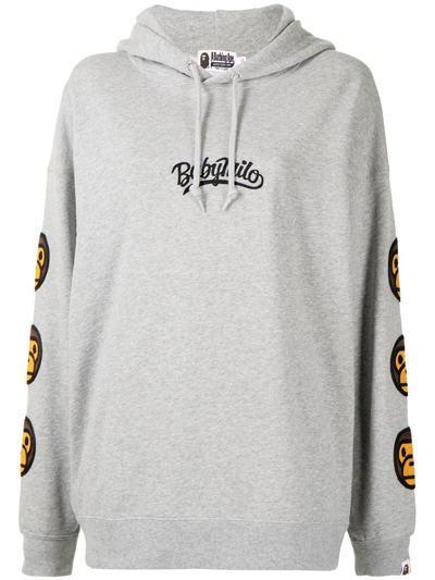 Shop A Bathing Ape Logo-print Cotton Hoodie In Grau