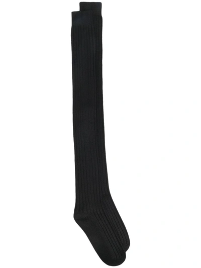 Shop Moncler Ribbed Logo Socks In Black