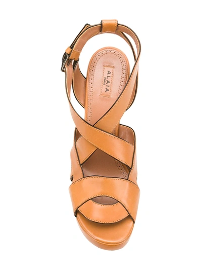 Pre-owned Alaïa 2000's Cutout Wedge Sandals In Brown