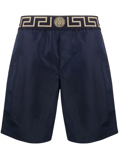 Shop Versace Greca Border Swim Shorts In Blue