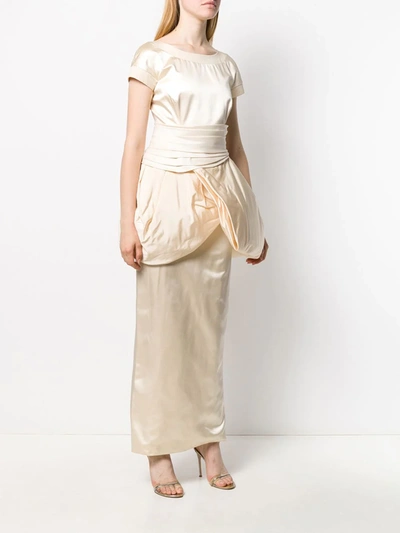 Pre-owned Versace 1990s Puffball Waist Evening Dress In Neutrals