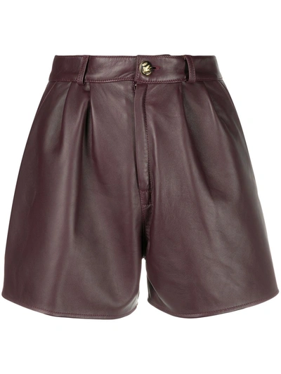 Shop Etro Pleated Leather Shorts In Purple
