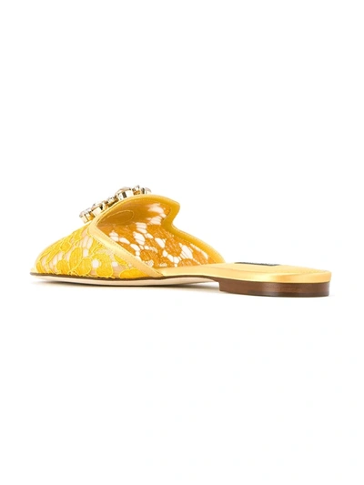 Shop Dolce & Gabbana Rainbow Lace Brooch-detail Sandals In Yellow