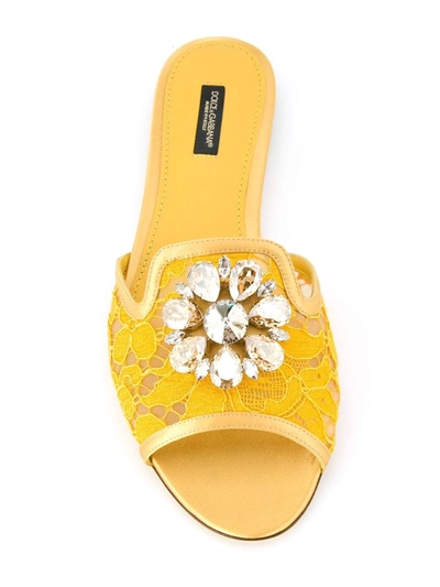 Shop Dolce & Gabbana Rainbow Lace Brooch-detail Sandals In Yellow