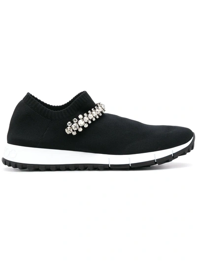 Shop Jimmy Choo Verona Knit Embellished Sneakers In Black