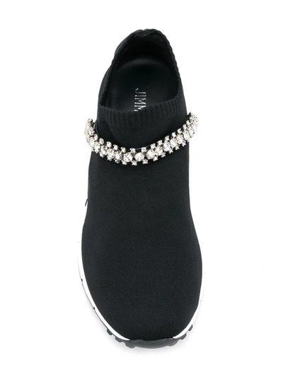 Shop Jimmy Choo Verona Knit Embellished Sneakers In Black