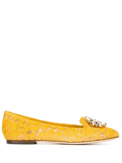 Shop Dolce & Gabbana Vally Taormina Lace Ballerina Shoes In Yellow