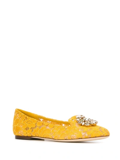Shop Dolce & Gabbana Vally Taormina Lace Ballerina Shoes In Yellow