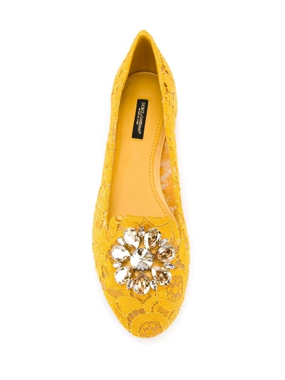 Shop Dolce & Gabbana Vally Taormina Lace Ballerina Shoes In Yellow