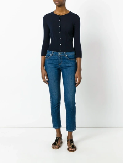 N•peal Cashmere Round Neck Cardigan In Blue
