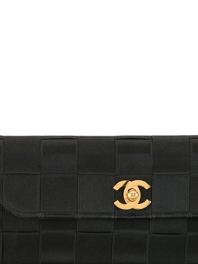 Pre-owned Chanel Choco Bar Interwoven Clutch In Black