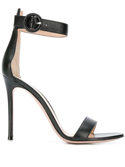 Shop Gianvito Rossi Portofino 105mm Leather Sandals In Black