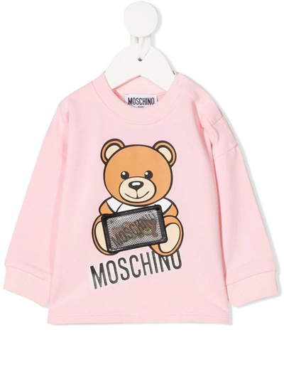 Shop Moschino Hologram Logo Patch Sweatshirt In Pink