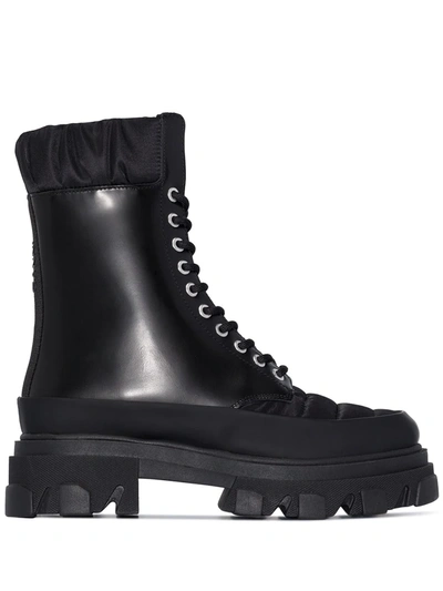 Ganni Shell-trimmed Glossed-leather Ankle Boots In Black