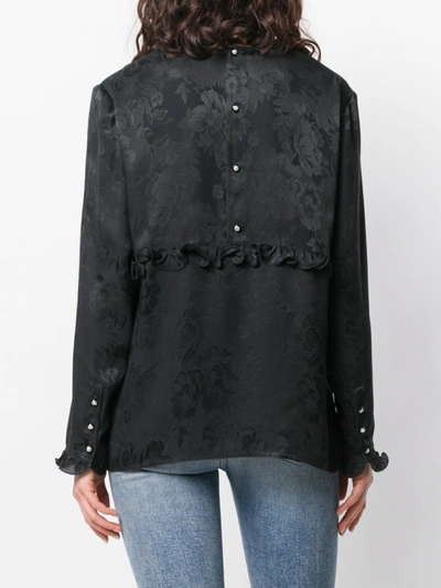 Pre-owned Valentino 1980's Rose Print Blouse In Black