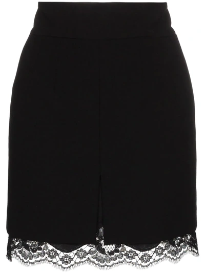 Shop Dolce & Gabbana Lace-trim Wool Miniskirt In Black