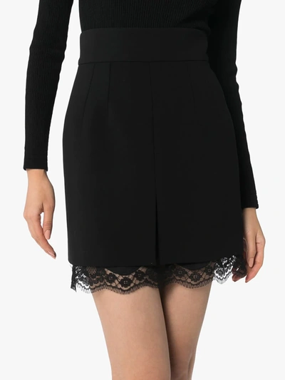 Shop Dolce & Gabbana Lace-trim Wool Miniskirt In Black
