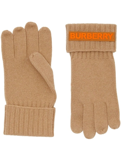 Shop Burberry Cashmere Logo Appliqué Gloves In Neutrals