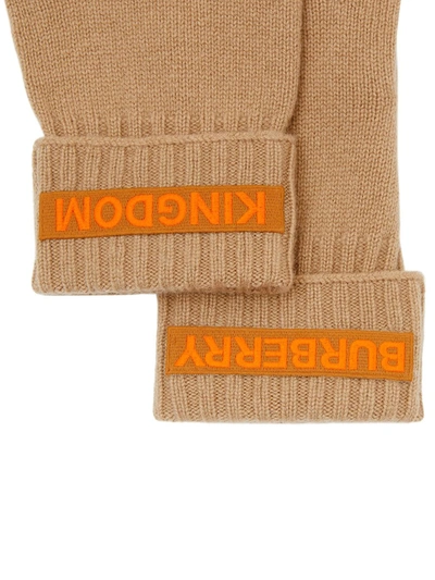 Shop Burberry Cashmere Logo Appliqué Gloves In Neutrals