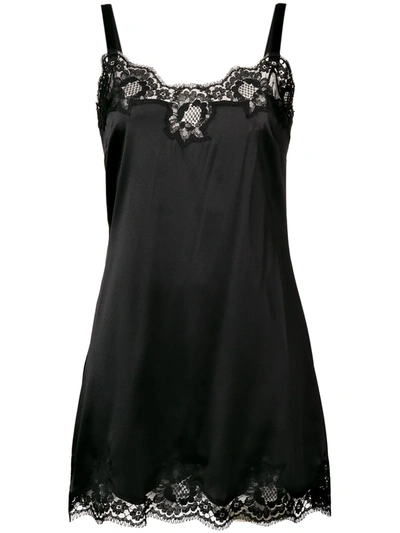 Shop Dolce & Gabbana Lace-detail Satin Slip Dress In Black