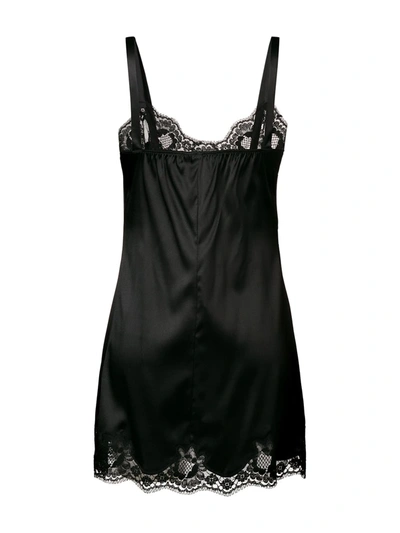 Shop Dolce & Gabbana Lace-detail Satin Slip Dress In Black