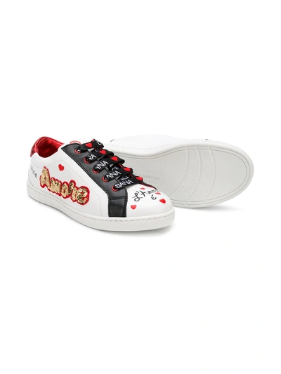 Shop Dolce & Gabbana Amore Patch Leather Sneakers In White