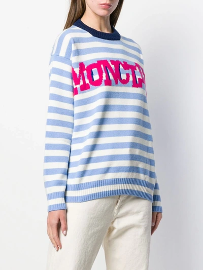 Shop Moncler Striped Logo Knit Sweater In White