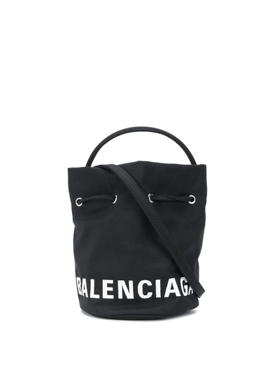 Shop Balenciaga Wheel Xs Drawstring Bucket Bag In Black