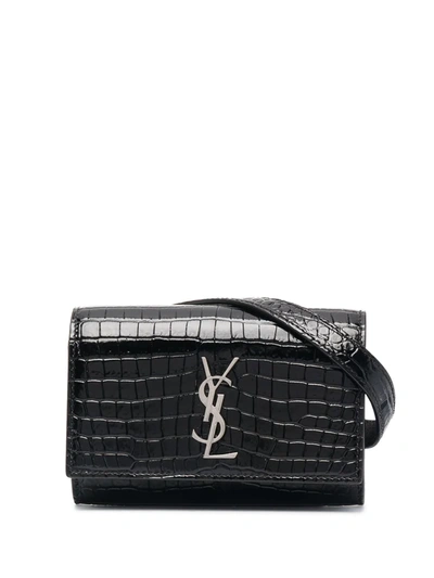 Shop Saint Laurent Croc Effect Belt Bag In Black