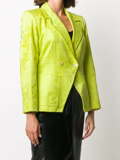 Pre-owned Saint Laurent 花卉提花双排扣西装夹克 In Green